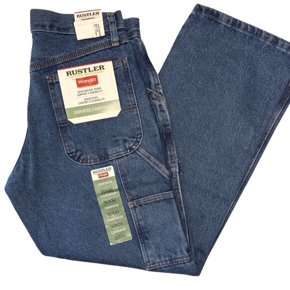 Wrangler Jeans Rustler Mens 30x30 Carpenter Jeans Heavyweight Denim Workwear - Picture 1 of 7
